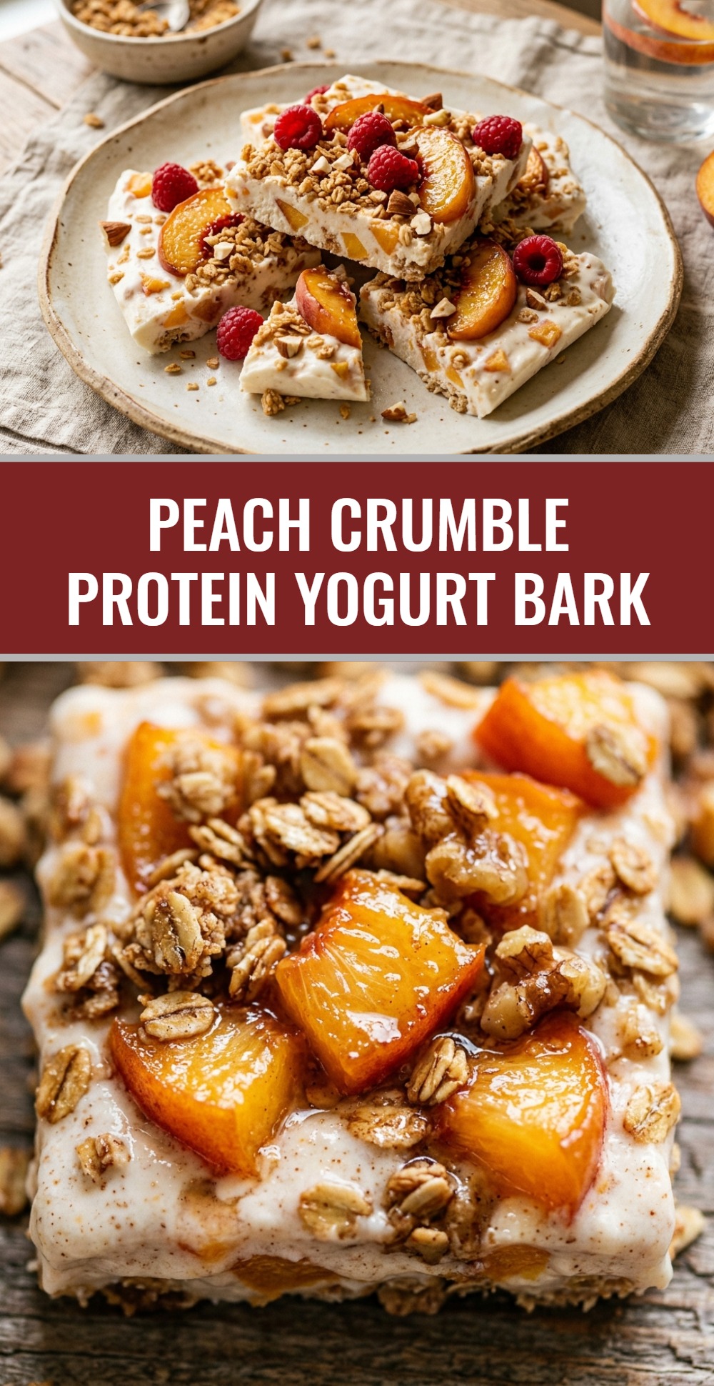 Peach Crumble Protein Yogurt Bark